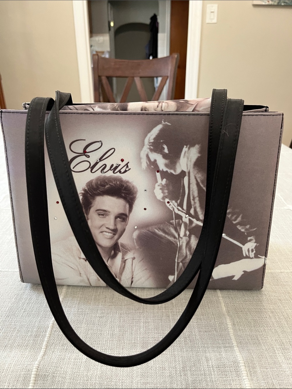ELVIS Graphic Shoulder Tote Bag - Black/Gray - Picture 2 of 9